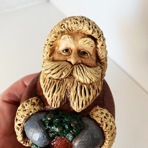 Vintage Folk Art Santa Figurine Hand Painted RESIN Roly Poly AJ '92 Signed - Picture 2 of 6